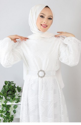 Kemerli Dantelli Elbise 13300 Beyaz