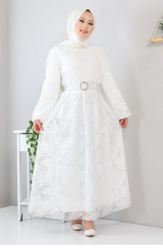 Kemerli Dantelli Elbise 13300 Beyaz