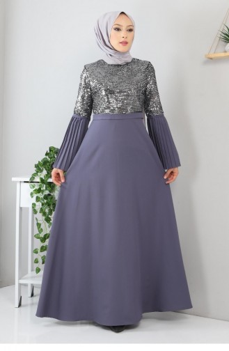 Piliseli Pulpayetli Abiye 8315 Gri