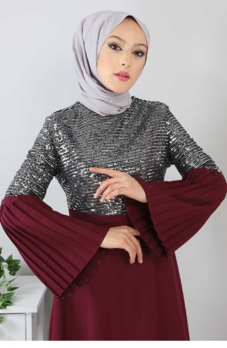 Plum Hijab Evening Dress 8315.Mürdüm