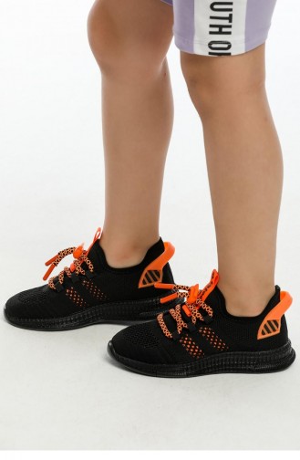 Çocuk Spor Ayakkabı Kız Erkek Hafif Triko 2103Kıds Siyah Turuncu