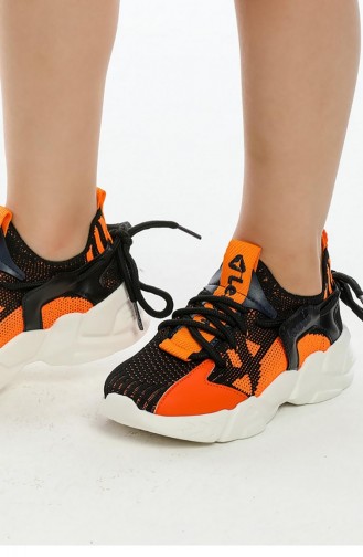 Orange Children`s Shoes 1753.SİYAH TURUNCU