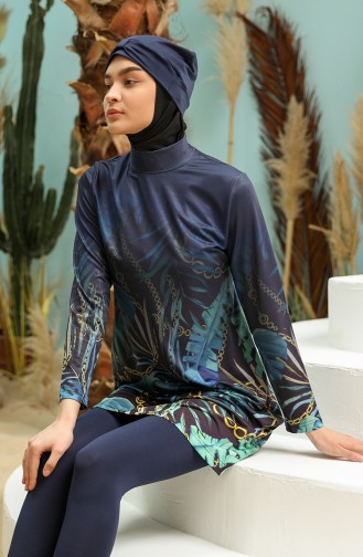 Dunkelblau Hijab Badeanzug 2910.Lacivert