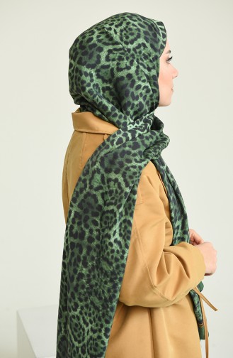 Leopar Desen Modal Seri Şal Eşarp Askısı İle Birlikte 75X200 Zümrüt Yeşil