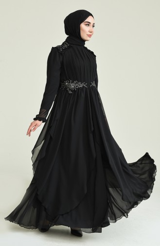 Black Hijab Evening Dress 52807-02