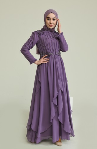 İşleme Detaylı Abiye Elbise 52807-03 Lila