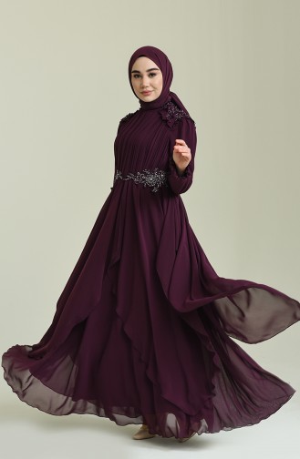 Plum Hijab Evening Dress 52807-05