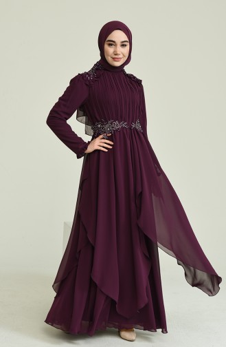 Plum Hijab Evening Dress 52807-05