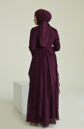 Plum Hijab Evening Dress 52807-05