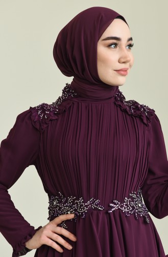 Plum Hijab Evening Dress 52807-05