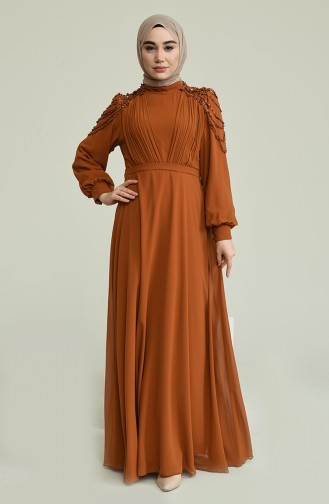 Tan Hijab Evening Dress 52813-02