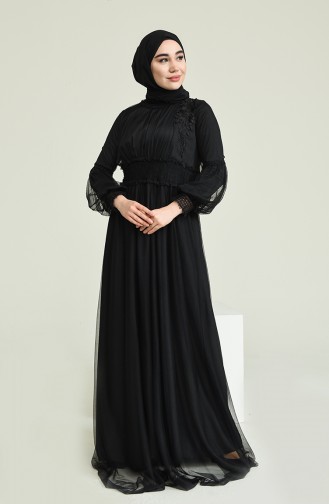 Black Hijab Evening Dress 5652-01