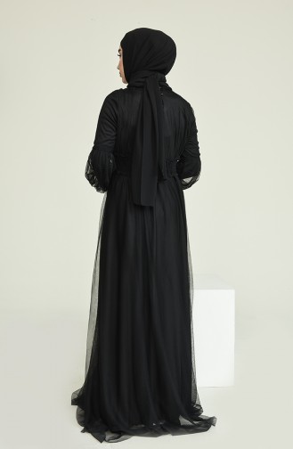 Black Hijab Evening Dress 5652-01