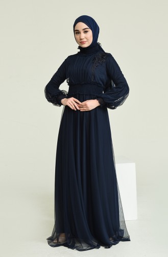 Navy Blue İslamitische Avondjurk 5652-03