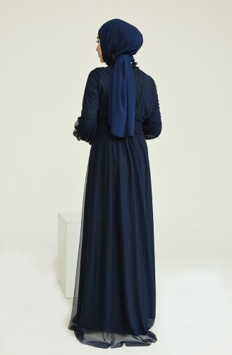 Navy Blue İslamitische Avondjurk 5652-03