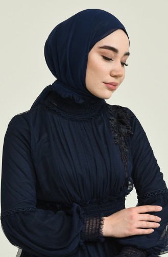 Navy Blue İslamitische Avondjurk 5652-03