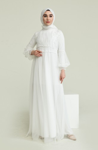 White Hijab Evening Dress 5652-04