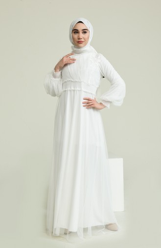 White Hijab Evening Dress 5652-04