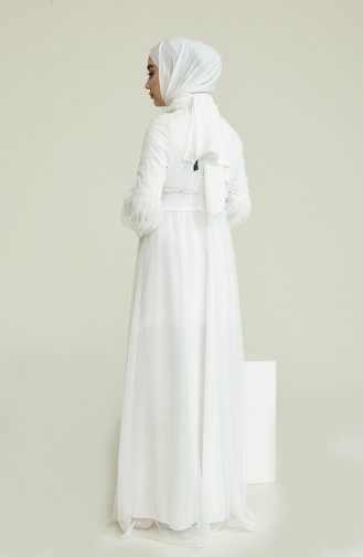 White Hijab Evening Dress 5652-04
