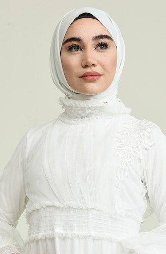 فساتين سهرة بتصميم اسلامي أبيض 5652-04