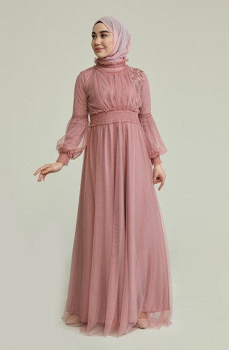 Powder Hijab Evening Dress 5652-06