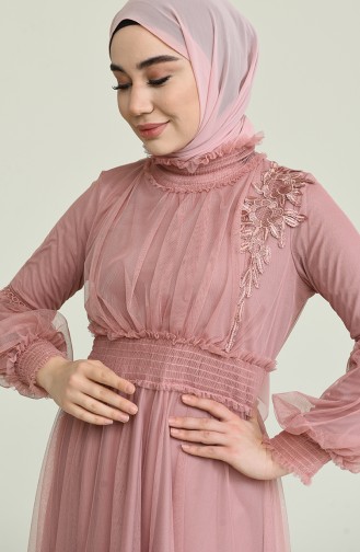 Powder Hijab Evening Dress 5652-06