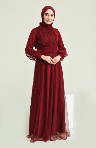 Claret Red Hijab Evening Dress 5652-07