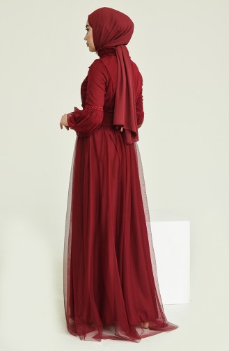 Claret Red Hijab Evening Dress 5652-07
