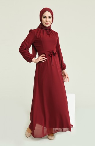 Claret Red Hijab Evening Dress 5674-01