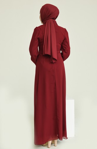 Claret Red Hijab Evening Dress 5674-01