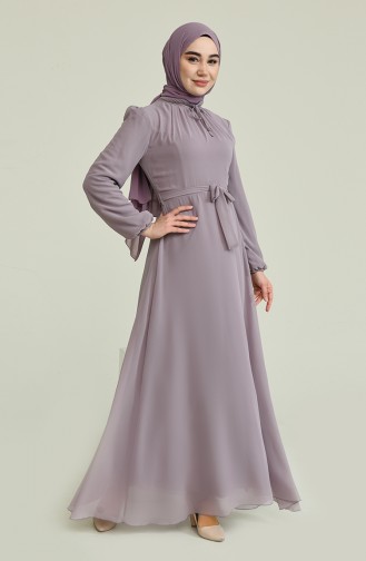 Violet Hijab Evening Dress 5674-02