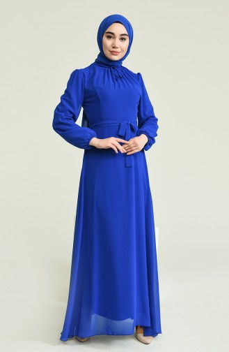 Saxe Hijab Evening Dress 5674-03