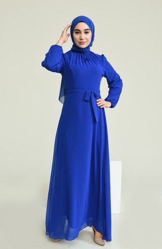 Saks-Blau Hijab-Abendkleider 5674-03