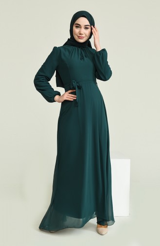 Emerald Green Hijab Evening Dress 5674-06
