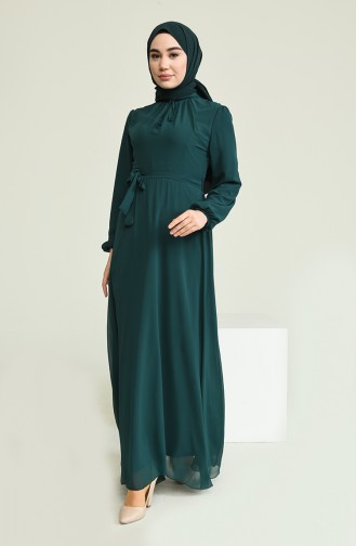 Emerald Green Hijab Evening Dress 5674-06