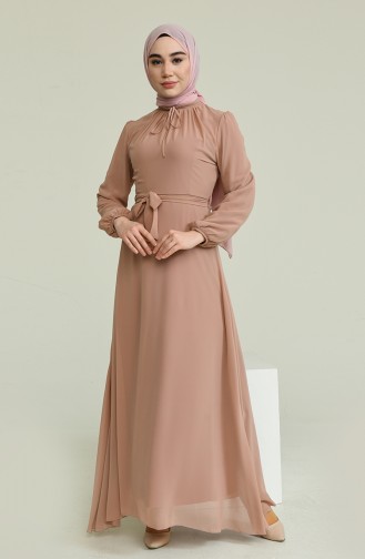 Powder Hijab Evening Dress 5674-07