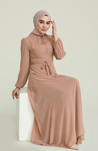 Powder Hijab Evening Dress 5674-07