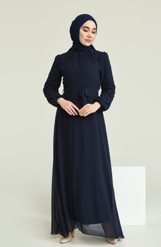 Navy Blue Hijab Evening Dress 5674-08