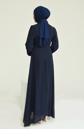 Navy Blue Hijab Evening Dress 5674-08