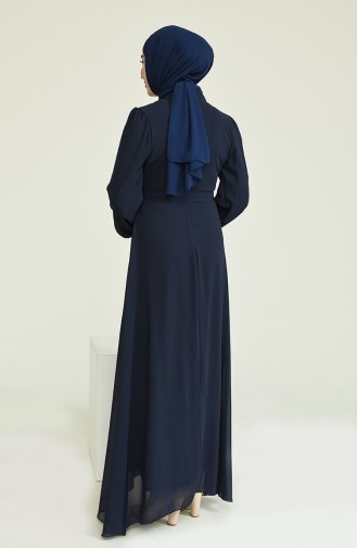 Navy Blue İslamitische Avondjurk 5674-08