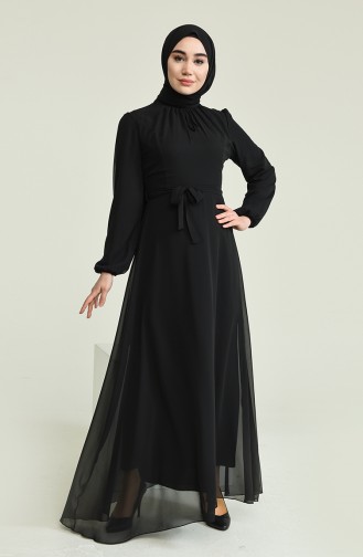 Black Hijab Evening Dress 5674-09