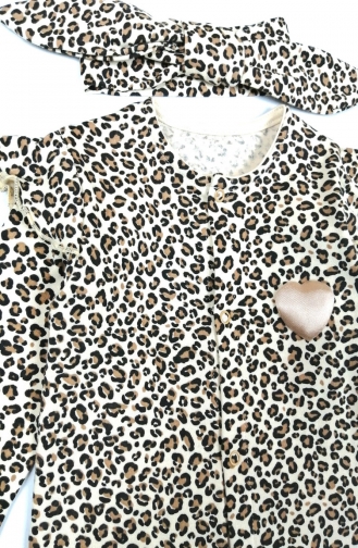 Aryakids Kalp Detaylı Leopar Tulum 00015-01 Kahverengi