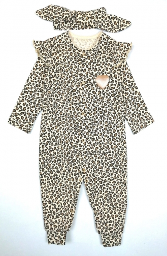 Aryakids Kalp Detaylı Leopar Tulum 00015-01 Kahverengi