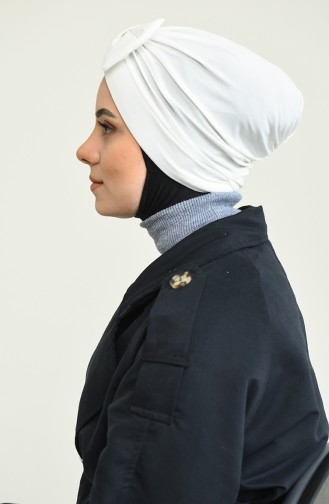 Çift Taraflı Fiyonklu Çapraz Bone 0023-16 Ekru