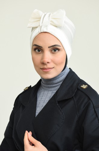 Bonnet Velours avec Noeud 0025-19 Ecru 0025-19