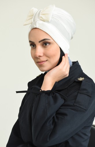 Bonnet Velours avec Noeud 0025-19 Ecru 0025-19