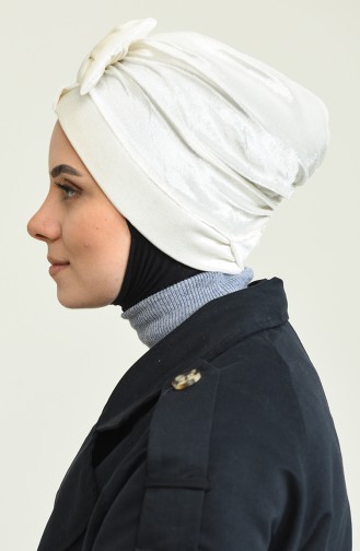 Bonnet Velours avec Noeud 0025-19 Ecru 0025-19