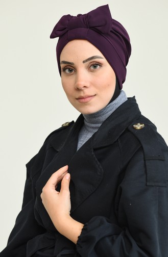 Çift Taraflı Fiyonklu Çapraz Bone 0023-17 Koyu Mor