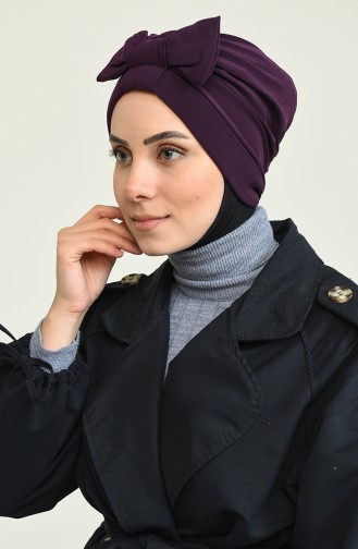 Çift Taraflı Fiyonklu Çapraz Bone 0023-17 Koyu Mor