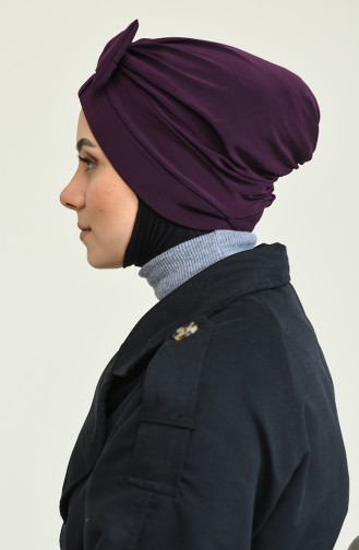 Çift Taraflı Fiyonklu Çapraz Bone 0023-17 Koyu Mor